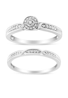 Silver Diamond Accent Frame Twist Shank Bridal Set Ring And Band