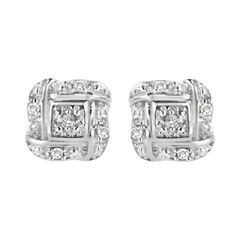 Sterling Silver Round Cut Diamond Square Stud Earrings (0.04 cttw, H-I Color, I2-I3 Clarity)