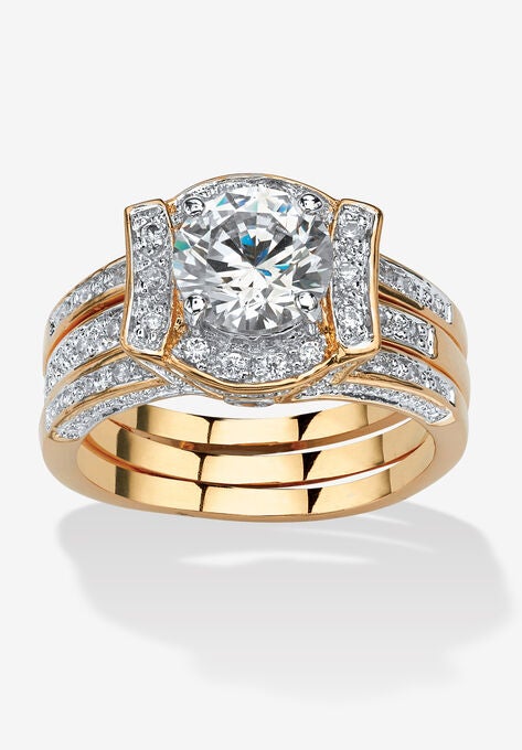 Yellow Gold-Plated Cubic Zirconia Vintage-Style Jacket Bridal Set, GOLD, hi-res image number null