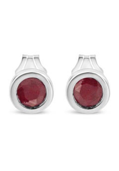 Silver Bezel Set 3.5Mm Created Gemstone Solitaire Stud Earrings - Choice Of Gemstone