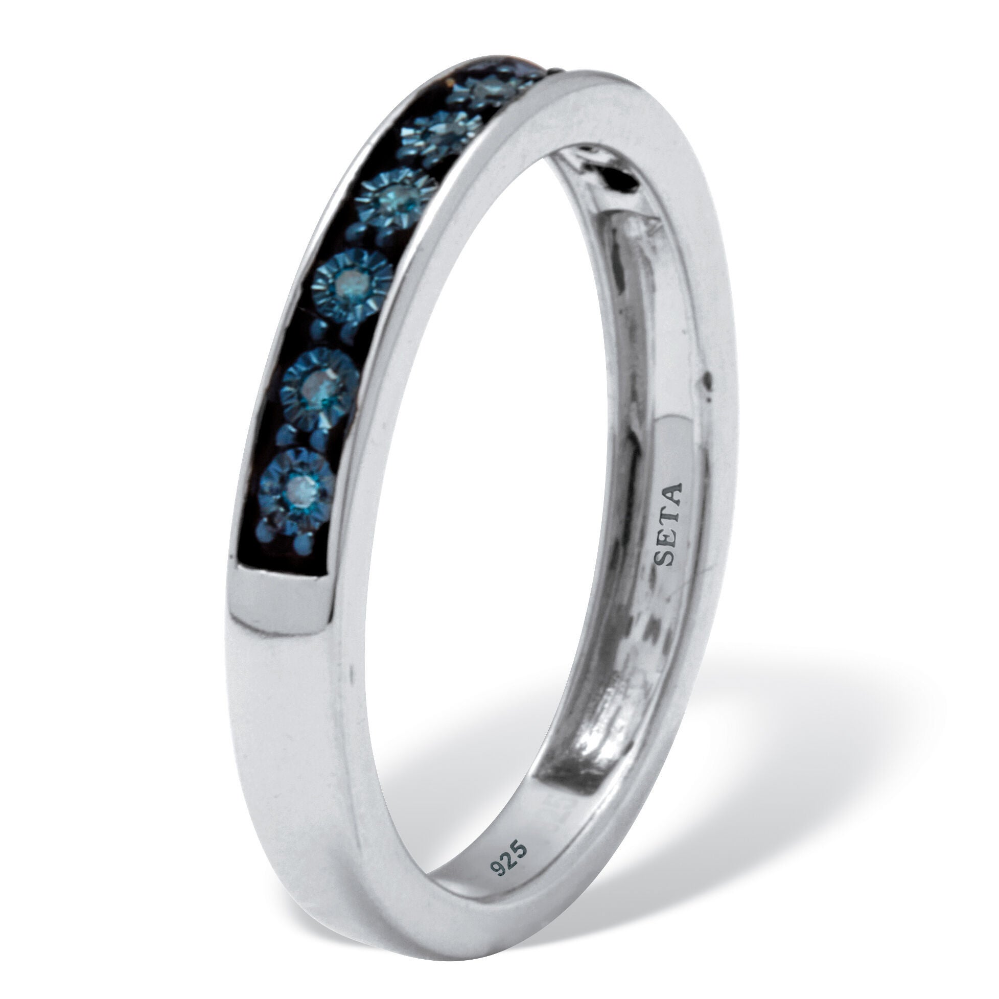 .05 TCW Blue Diamond Sterling Silver Ring, BLUE, on-hover image number 1