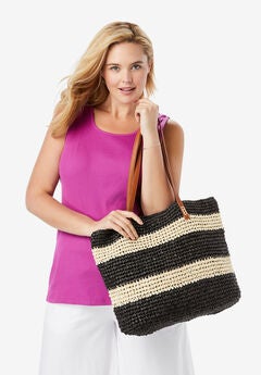 Color Block Straw Tote