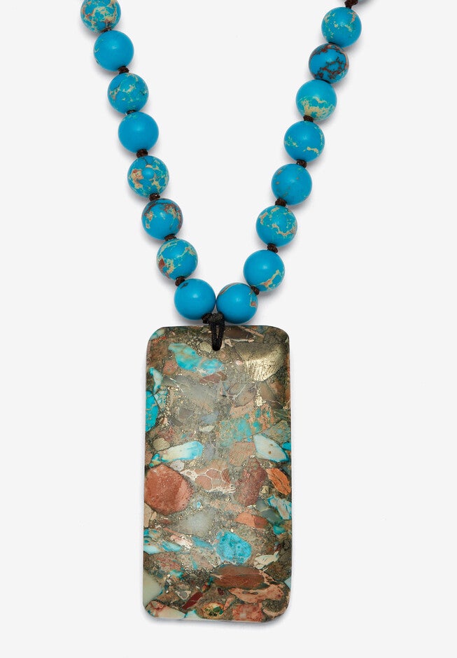 Genuine Blue Jasper Goldtone Necklace And Beaded Bracelet Set, 34 Inches, , alternate image number 2