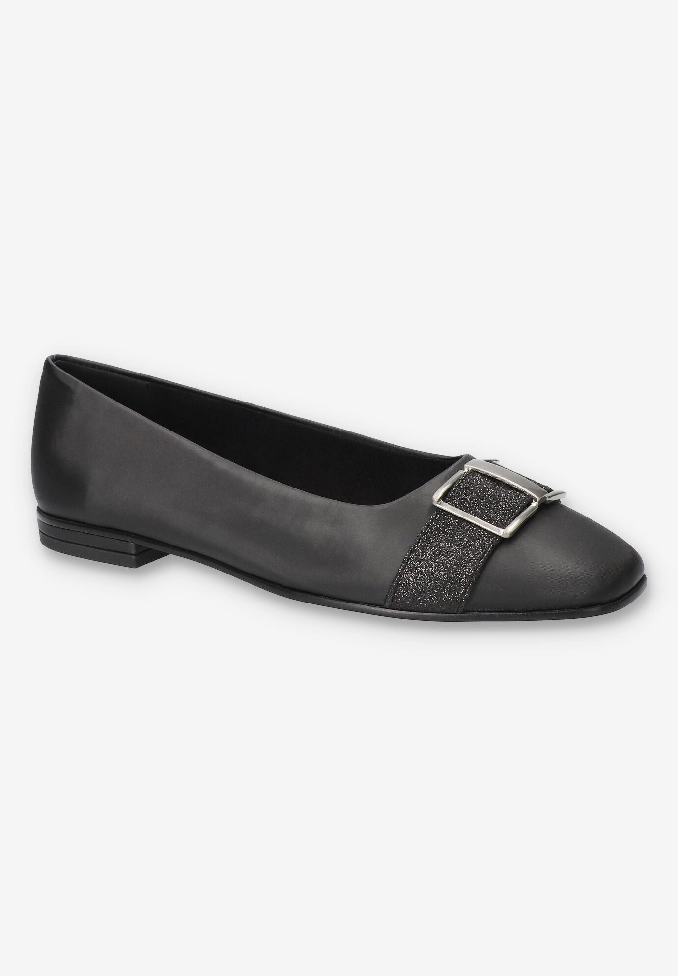 Keely Square Toe Flat, BLACK SATIN, hi-res image number 0