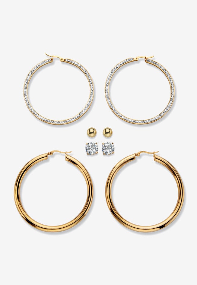 Yellow Gold Ion Plated Stainless & Goldtone Earrings (4 Cttw) (56Mm,60Mm), , on-hover image number null