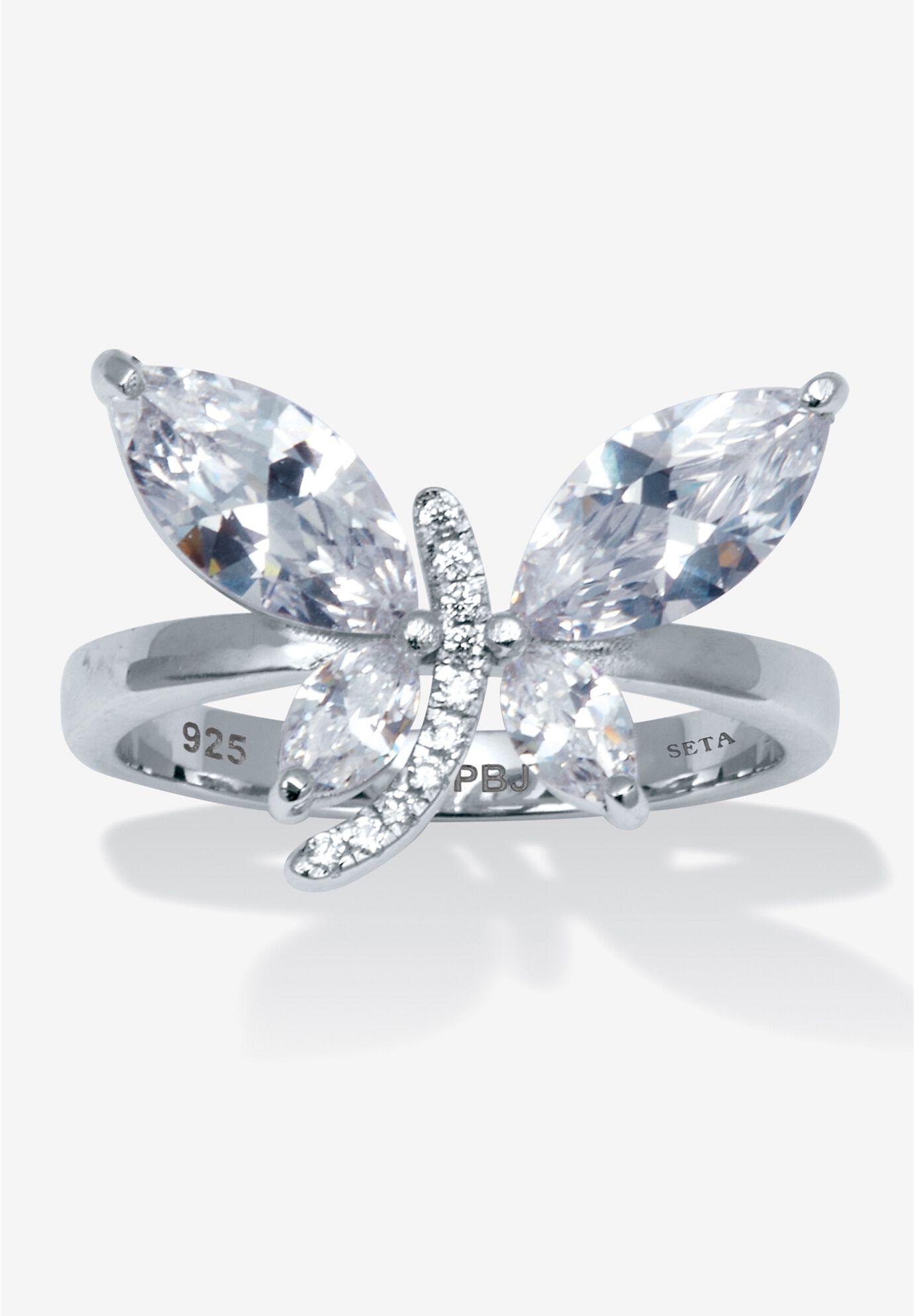 2.41 Tcw Round Cubic Zirconia Sterling Silver Dragonfly Ring, WHITE, hi-res image number 0