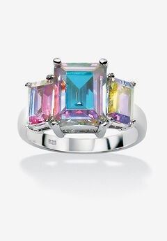 5.60 Cttw. Emerald-Cut Aurora Borealis Cubic Zirconia Sterling Silver Ring