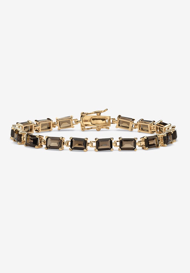 Gold-Plated Tennis Bracelet (5.5Mm), Emerald Cut Smoky Quartz, 7.25 inches, GOLD, hi-res image number null
