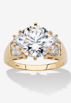 4.66 Cttw. 14K Yellow Gold-Plated Sterling Silver Ring Round Cubic Zirconia Engagement Ring