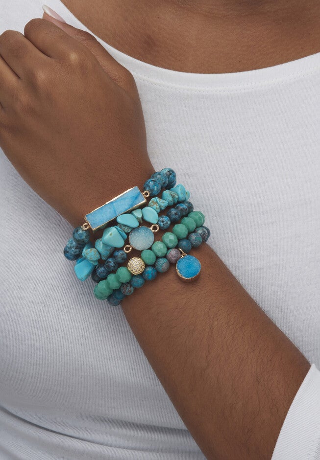 Genuine Blue Jasper Goldtone Necklace And Beaded Bracelet Set, 34 Inches, , alternate image number 8