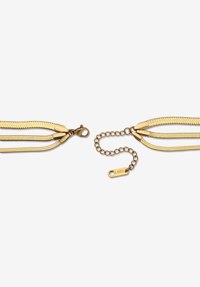 Gold Ion-Plated Stainless Steel Multistrand Herringbone Necklace 15-17.5 Inch, , on-hover image number 1