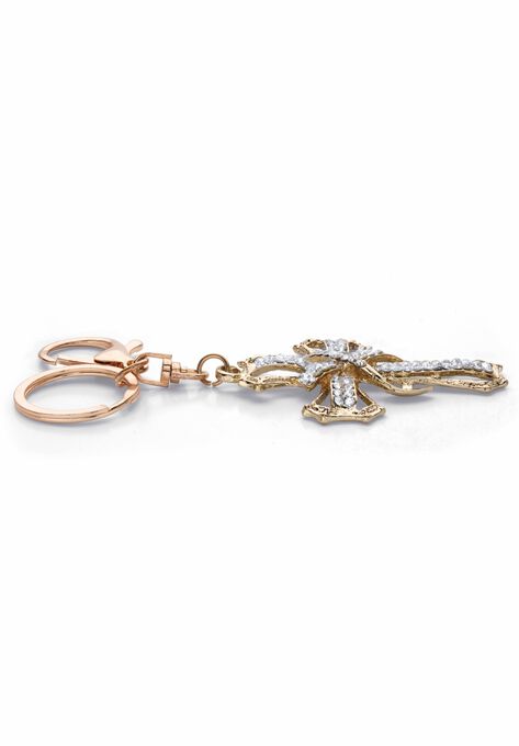 Goldtone Round Crystal Shrouded Cross Key Ring, , on-hover image number null