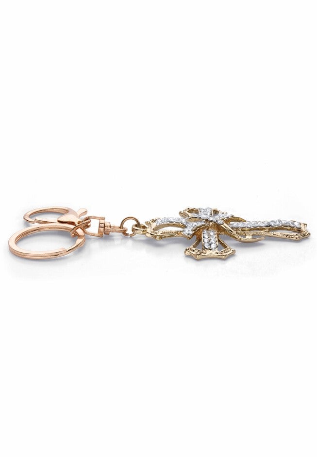 Goldtone Round Crystal Shrouded Cross Key Ring, , on-hover image number 1