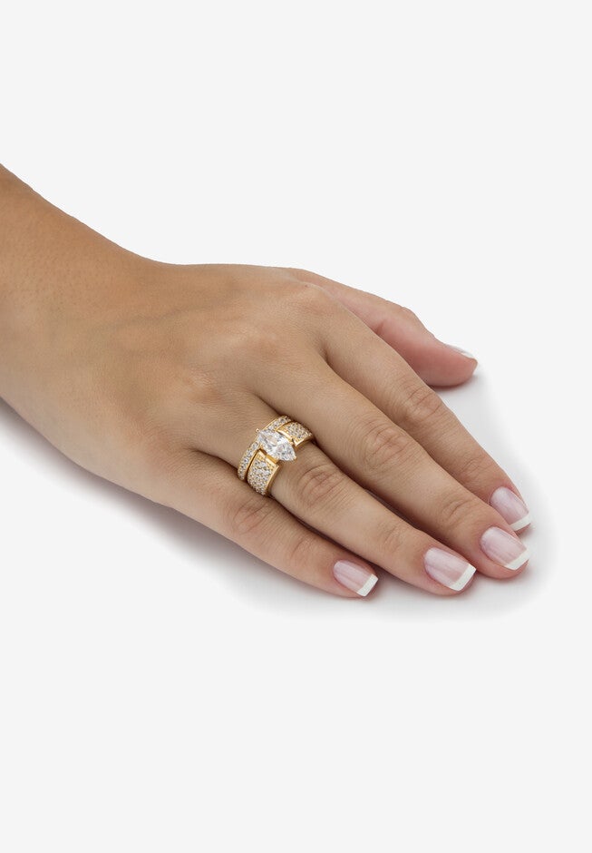 3.01 Tcw Cubic Zirconia 14K Gold-Plated Sterling Silver 2-Piece Bridal Ring Set, , alternate image number 2