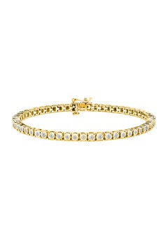 Yellow Gold Plated Sterling Silver Miracleset Diamond Round Faceted Bezel Tennis Bracelet 6"