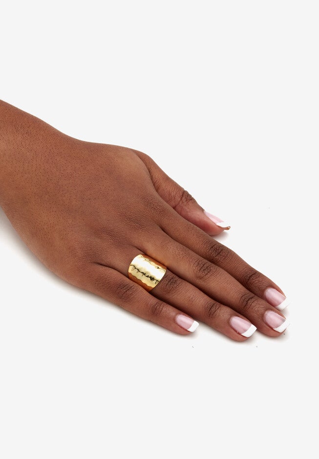 Yellow Gold Over Sterling Silver Hammered Dome Ring (5Mm) Jewelry, , alternate image number null