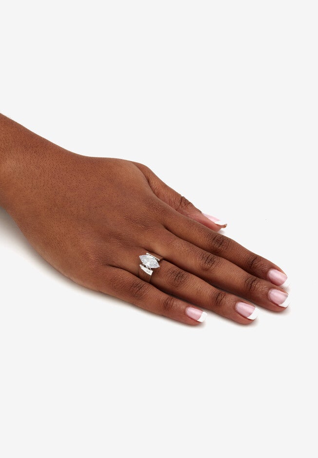 Sterling Silver Cubic Zirconia Wide Band Solitaire Engagement Ring, , alternate image number 3