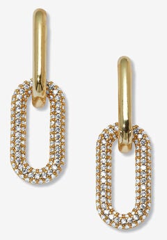 Round Crystal Chain Link Goldtone Drop Earrings, 36X12Mm