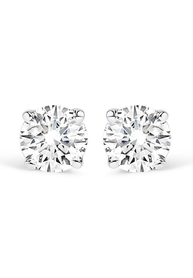 14K White Gold 1/4 Cttw Lab Grown Diamond 4-Prong Classic Solitaire Stud Earrings, , on-hover image number 1