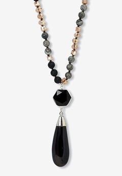 Genuine Black Agate Silvertone Drop Necklace, 32-Inch Length