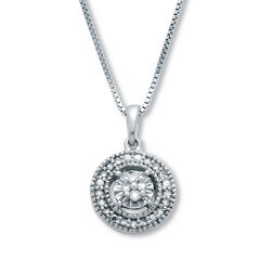 .10 TCW Diamond Sterling Silver Halo Pendant and Chain 18 Inches