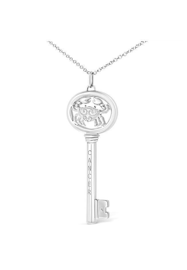 Sterling Silver Diamond Accent Cancer Zodiac Key Pendant Necklace, , alternate image number 2