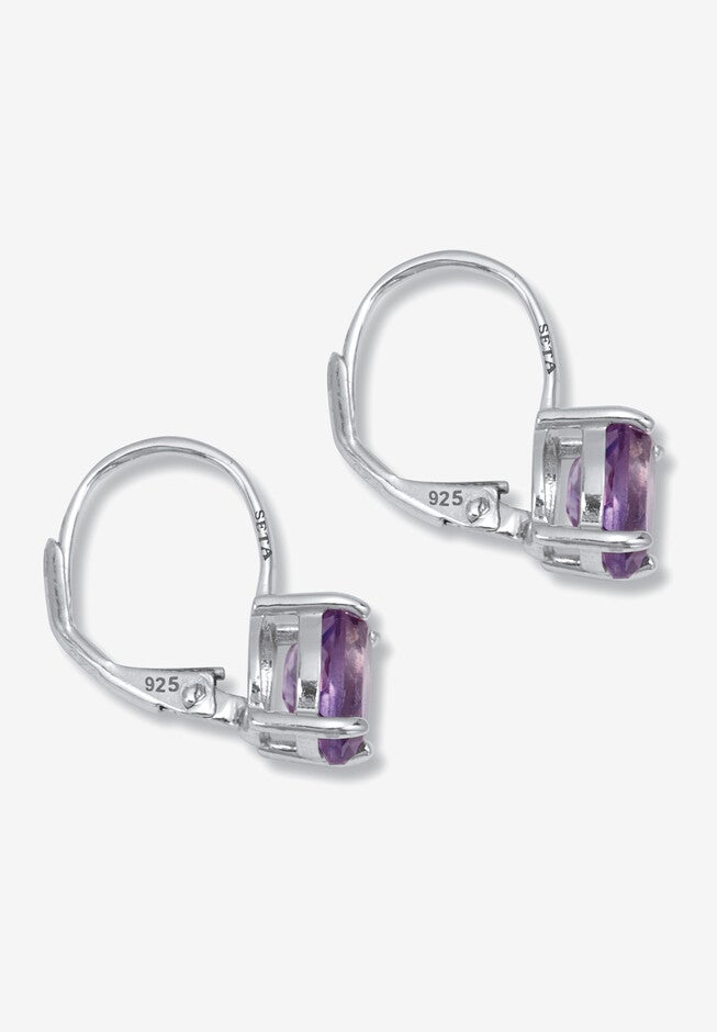 2.50 Tcw Oval Cut Genuine Amethyst And Cubic Zirconia Sterling Silver Earrings, , on-hover image number null