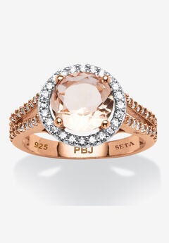 4.25 Tcw Simulated Morganite Cz 18K Rose Gold-Plated Sterling Silver Halo Ring