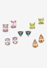Multi Color Cubic Zirconia 5 Pair Multi Cut Gold Tone Stud Earring Set, GOLD, hi-res image number null