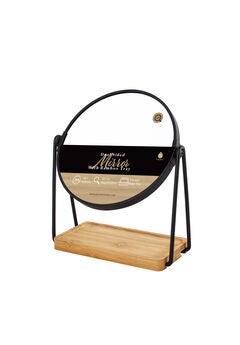 Dual Sided Mirror With Bamboo Base Tray • 360° Rotation • 5X/ 1X Magnification
