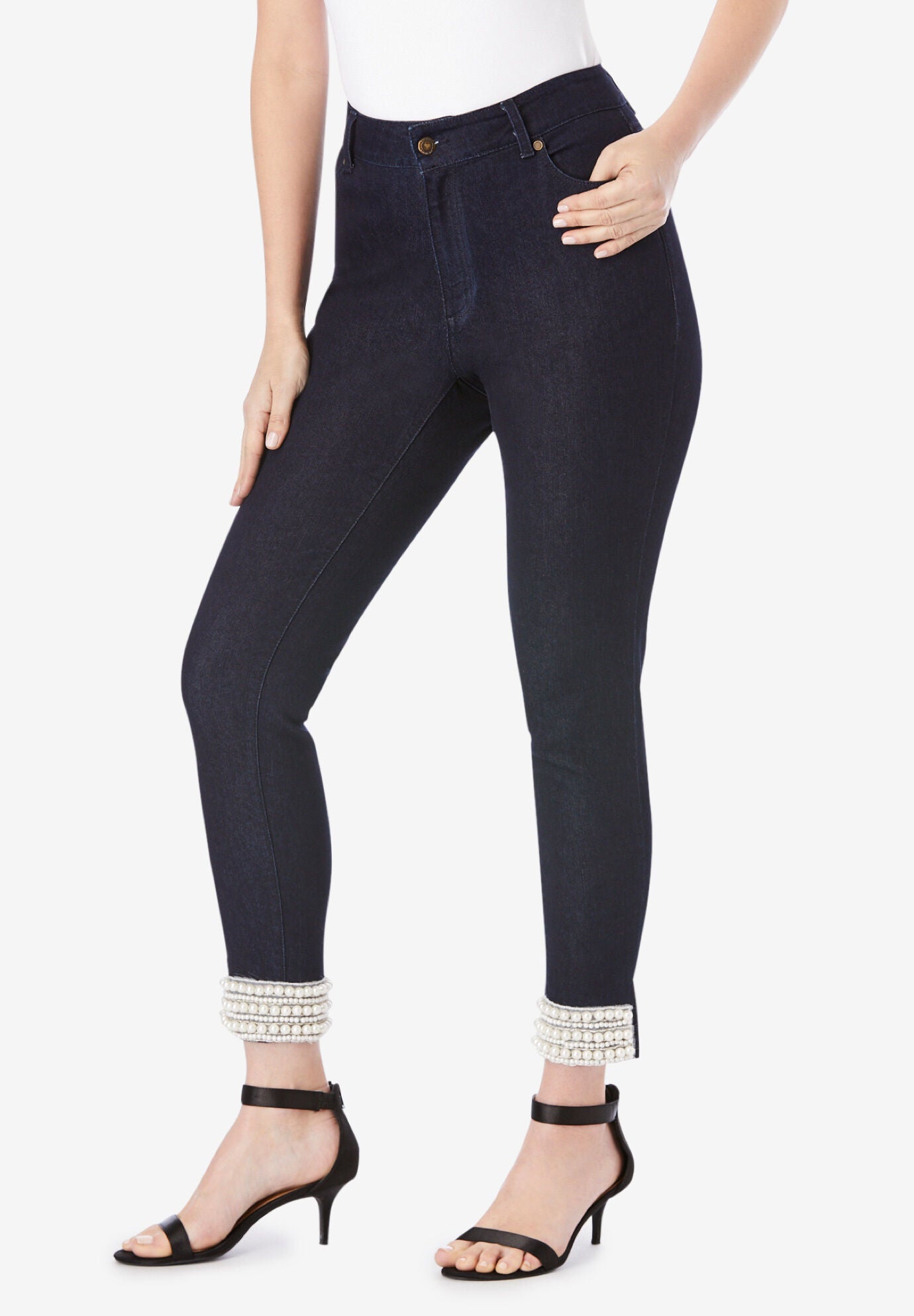 Pearl Cuff Skinny Jean, MULTI BEADING PEARL, hi-res image number 0