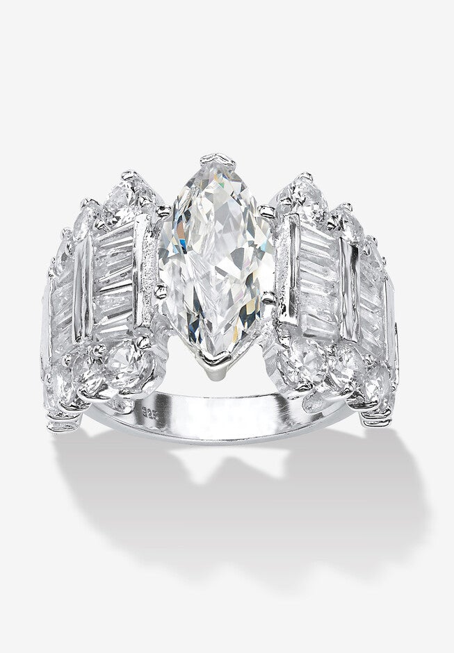 6.55 Tcw Marquise-Cut Cubic Zirconia Ring In .925 Sterling Silver, SILVER, hi-res image number 0