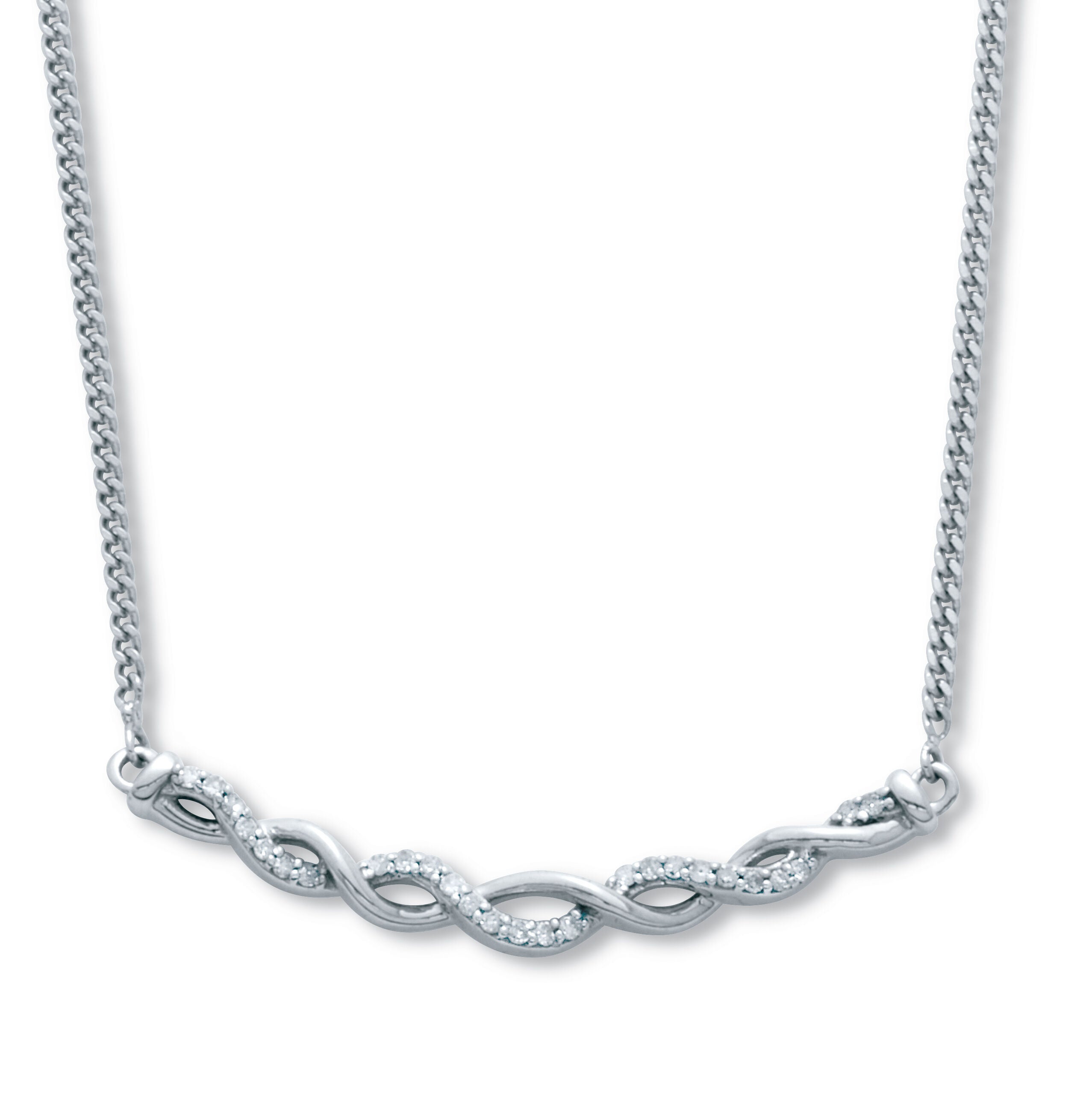 .12 TCW Diamond Sterling Silver Twisted Necklace 18 Inches, WHITE, hi-res image number 0