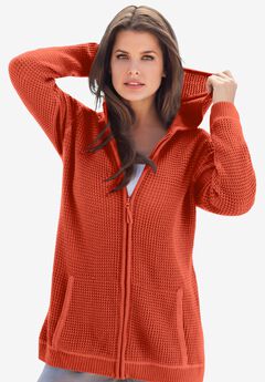 Plus Size Waffle Knit Zip Hoodie
