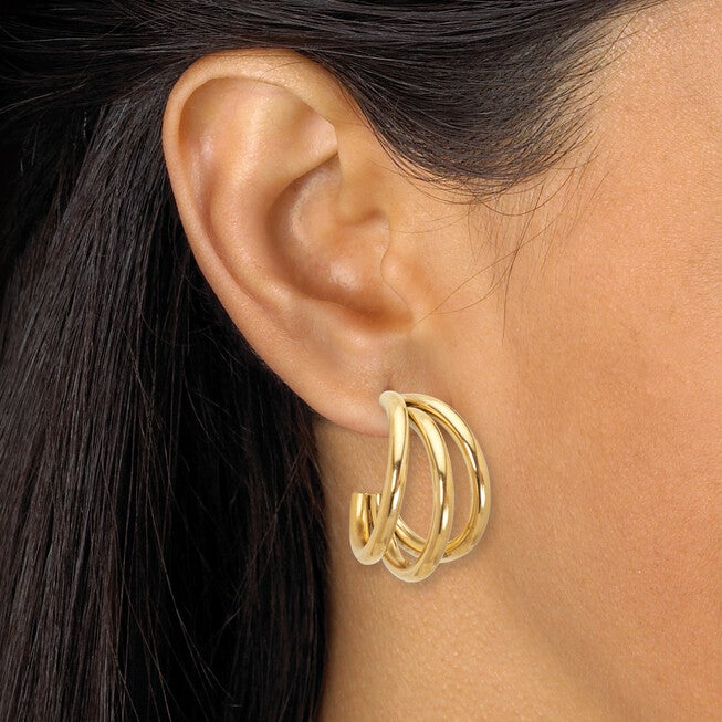 Yellow Gold Ion-Plated Stainless Steel Hoop Earring Set, GOLD, alternate image number 3