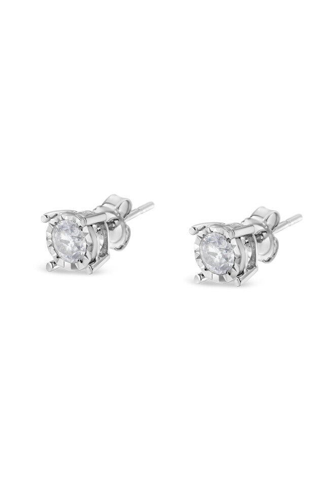 Sterling Silver Round Brilliantcut Diamond Miracleset Stud Earrings, , alternate image number 3