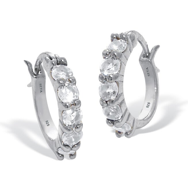 Birthstone Sterling Silver Huggie Hoop Earrings, APRIL, hi-res image number 0