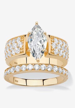 3.01 Tcw Cubic Zirconia 14K Gold-Plated Sterling Silver 2-Piece Bridal Ring Set