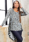 Long-Sleeve High-Low Tunic, IVORY SOFT LEOPARD, hi-res image number null