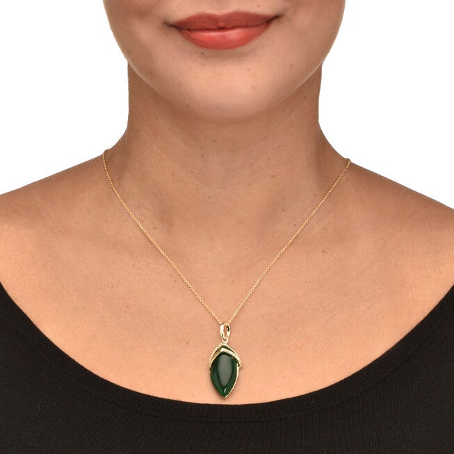 .15 TCW Genuine Agate and CZ Pendant Necklace 14k Gold-Plated 18-20 inches, GREEN, alternate image number 2