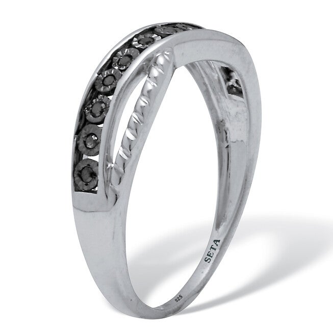 .06 TCW Black Diamond Sterling Silver Twisted Ring, BLACK, on-hover image number 1