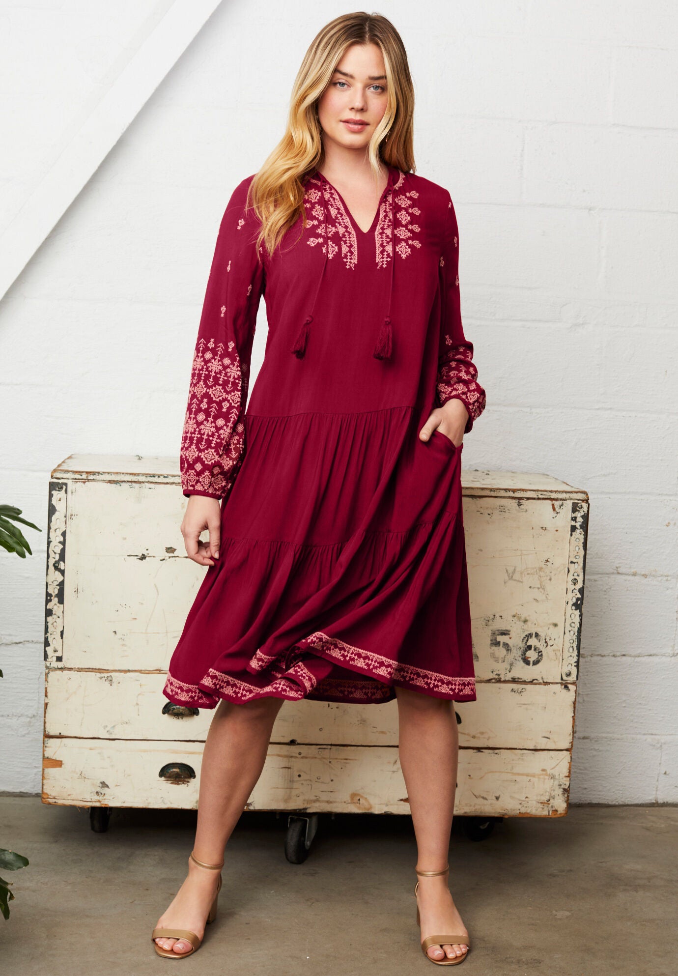 Burgundy deals peasant dress