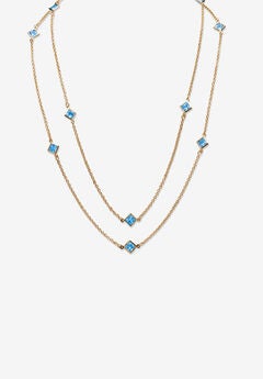 Gold Tone Endless 48" Necklace with Princess Cut Birthstone