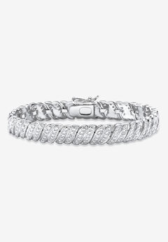 Diamond-Cut Diamond Accent Platinum-Plated Two-Tone S-Link Bracelet 7.5"