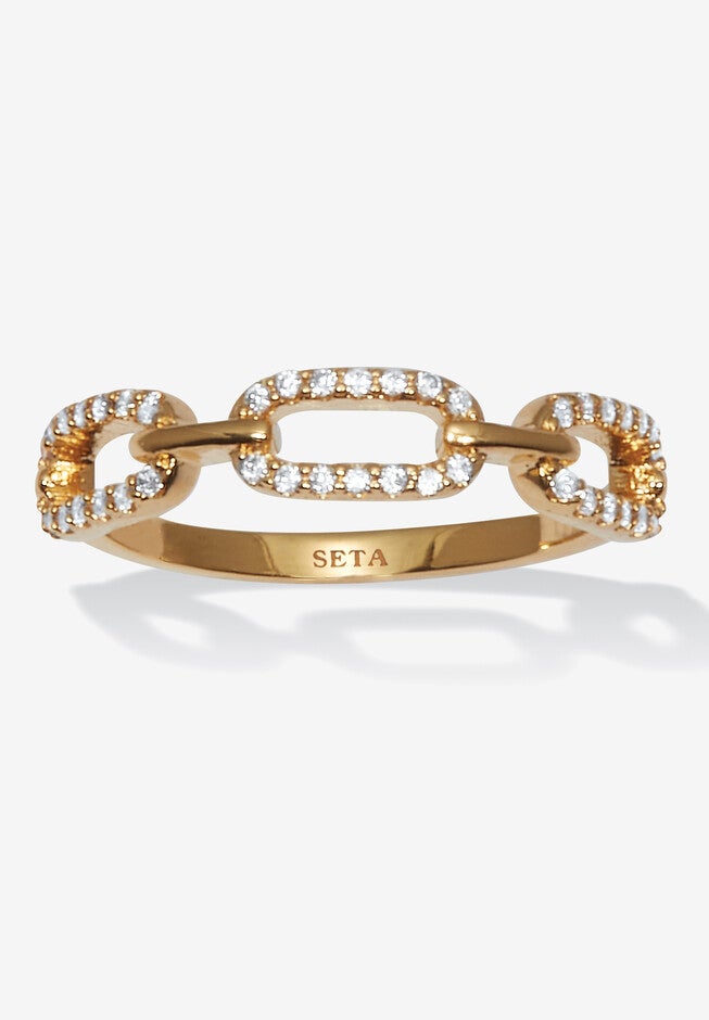.21 Tcw Round Cubic Zirconia 18K Yellow Gold-Plated Link Ring Jewelry, GOLD, hi-res image number null