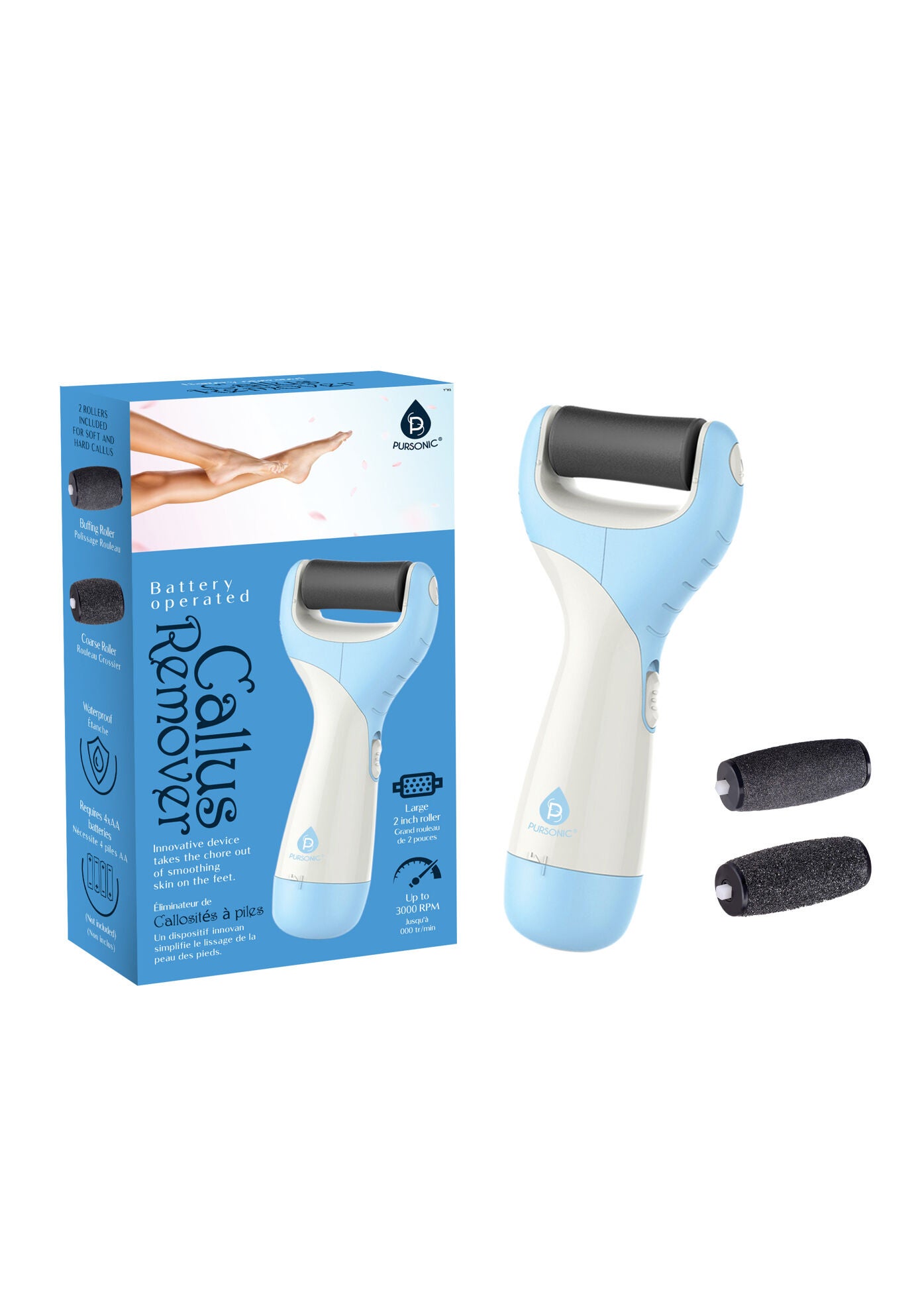 Deluxe Electric Callus Remover With Roller, BLUE, hi-res image number 0