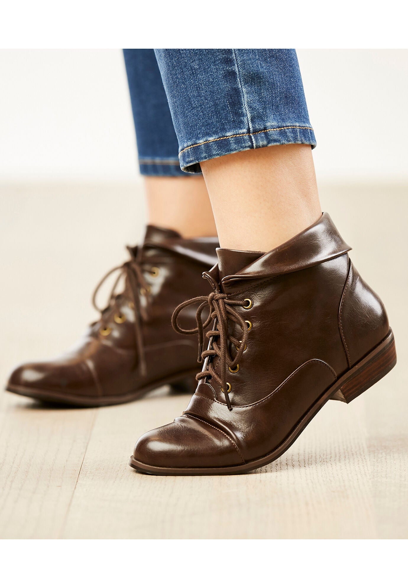 Woman within booties store