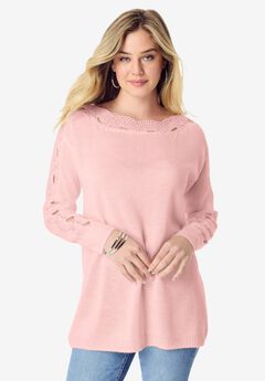 Pointelle Sleeve Pullover