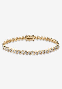 Round Diamond Accent S-Link Tennis Bracelet Yellow Gold-Plated 7.5" Jewelry
