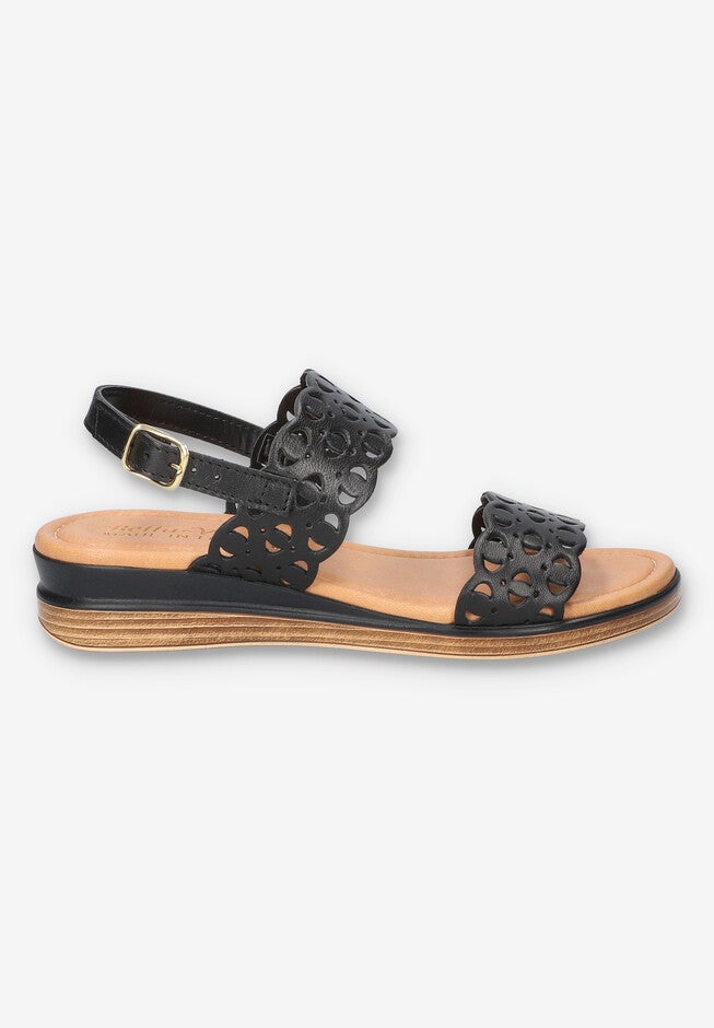 Zoe-Italy Wedge Sandal, BLACK LEATHER, alternate image number 2